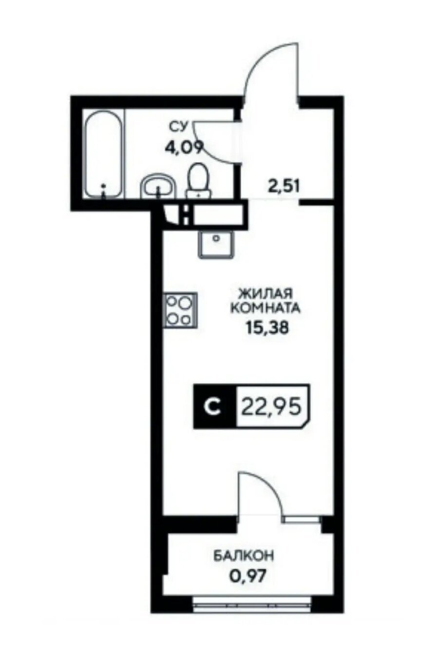 Студия 23 м², 18/20